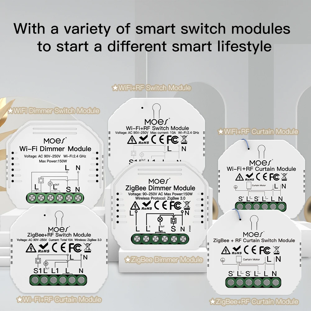 Moes Smart ZigBee WiFi Switch Module Light Dimmer Curtain Switch Smart Life App Remote Control Alexa Google Home Voice Control