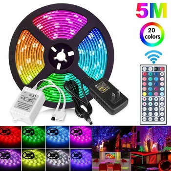 

5M 16.5FT 3528 SMD RGB 300LEDs LED Light Strip+44Key Remote Control+12V US Power IP65 Waterproof-US Plug