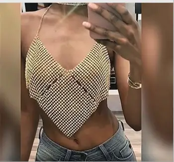 

Sequins/Rhinestone Body Chain Dress Metal Mesh Bra Choker Charm Female Party Club Jewelry Personality Stitching The Body Chain