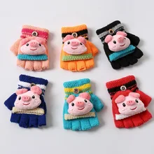 Милые перчатки для малышей с героями мультфильмов Зимние теплые детские перчатки с откидной крышкой для мальчиков и девочек детские вязаные варежки для детей от 3 до 7 лет