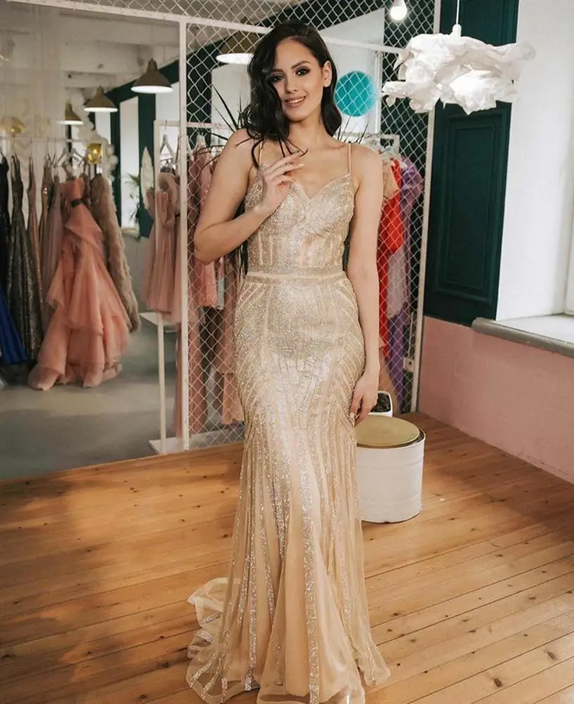

Prom Dresses 2020 For Women A Line Saudi Arabic Dubai Turkey Sequine Formal Night Champagne Evening Gown sexy luxury sleeveless