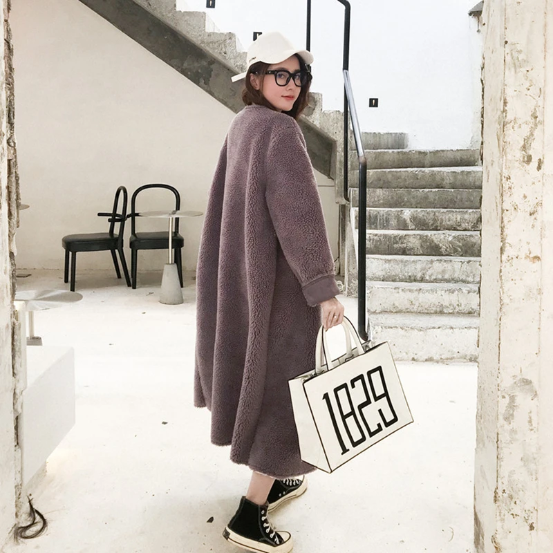violet D-one пальто из искусственного меха высококачественное свободное плотное теплое пальто женское однотонное повседневное пальто с круглым вырезом женская меховая куртка 202 - Цвет: violet