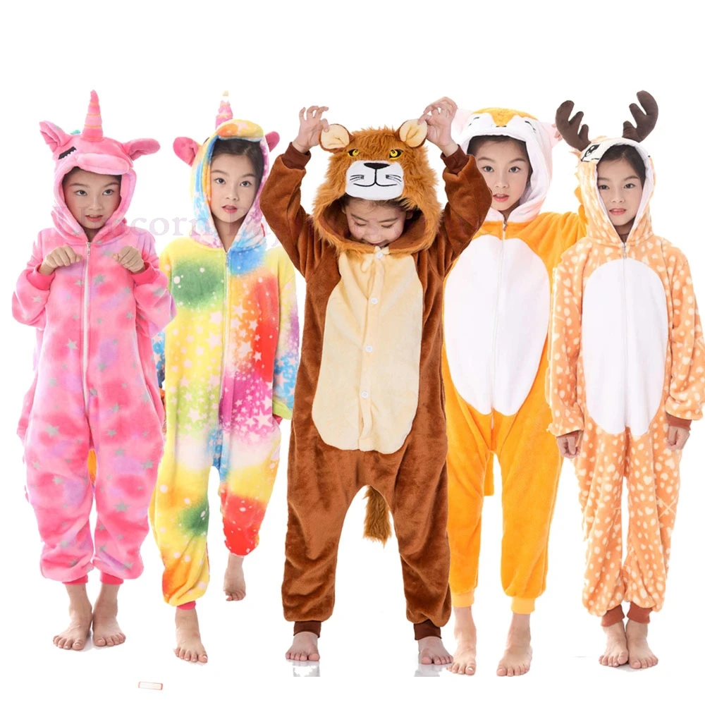 Kigurumi-Pijama de unicornio para niños y niñas, ropa de dormir de animales,  León, ciervo, Licorne, mono de disfraz