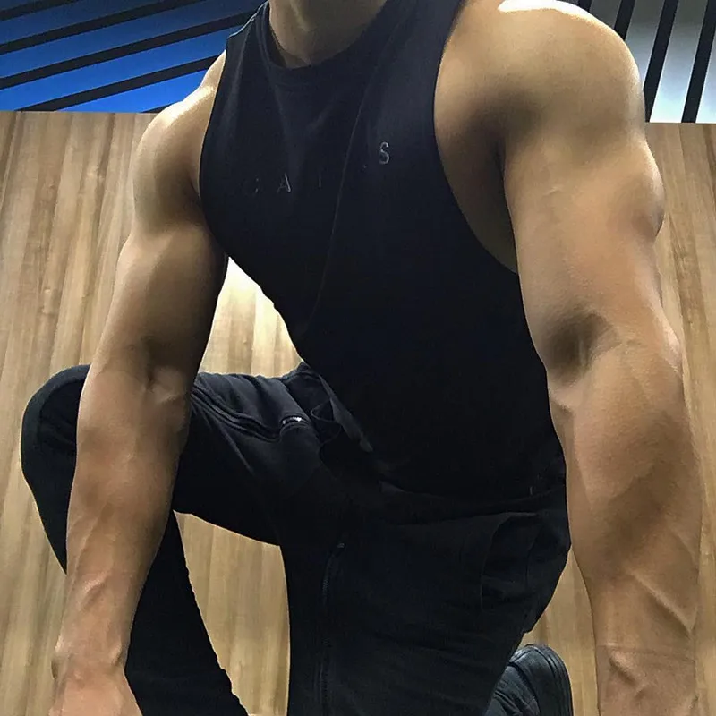 Мужская майка без рукавов, блузка Стрингер, майка для бодибилдинга, эластичная строчка, плотный жилет для спортзала, фитнеса