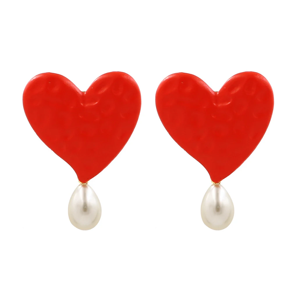 

Simulated Pearl Enamel Heart Drop Dangle Earrings Women Wedding Fashion Jewelry
