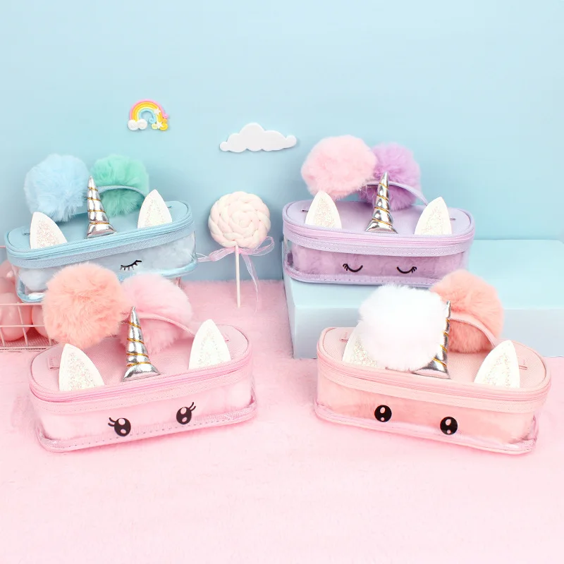 

2 pcs/set unicorn pencil case Plush pink estuche escolar piornik szkolny large kawaii pencilcase kalem kutusu cartucheras lapice