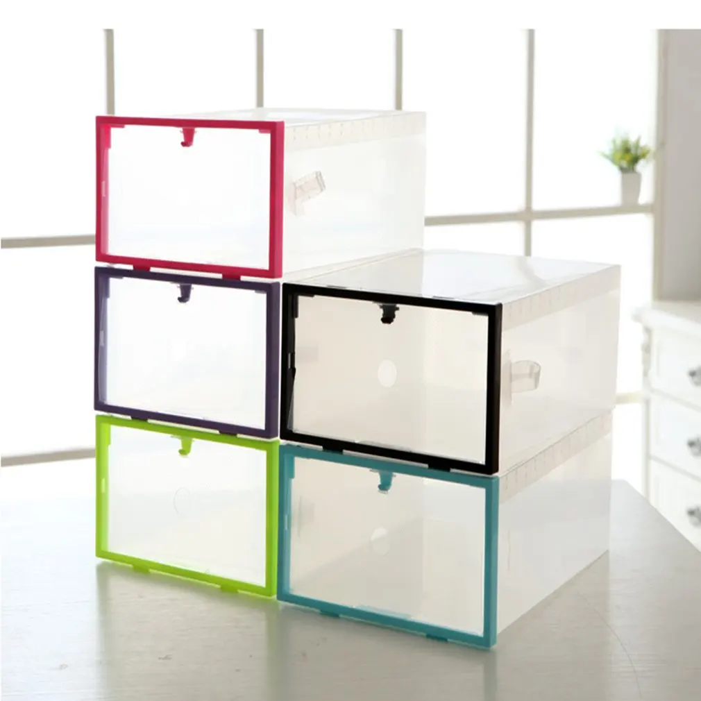 

Clear Plastic Stackable Transparent Shoe Box Shoes Storage Box Drawer Creative 5 ColorsPink