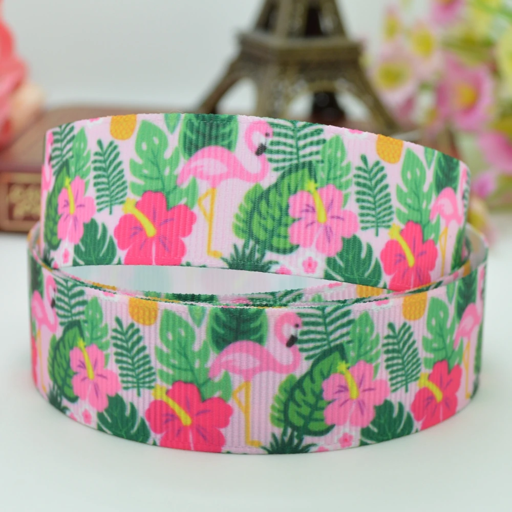 7/8 &quot22 мм Фламинго с цветочным принтом grosgrain лента для волос бант DIY Ручная работа