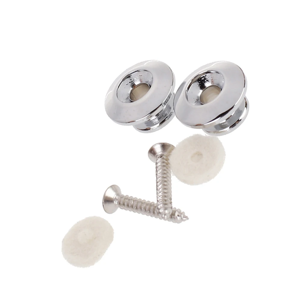 2 Solid Quality Replacement Buttons For Guitar Mandolin Strap Lock Silver Screws