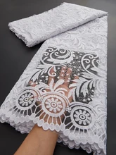 

White African Lace Fabric Embroidery With Sequins Tulle Laces 2021 French Net Lace 2.5 Yards Bride Dress Wedding Sewing TY118