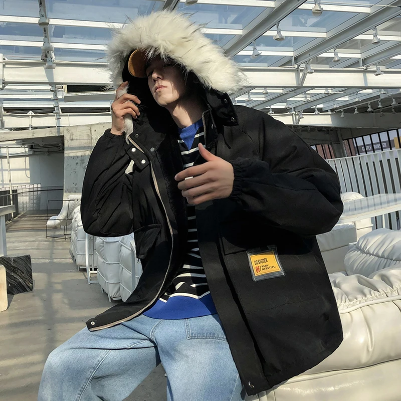 

2019 New Male Handsome Winter Plus Velvet Thickening Student Trend Fashion Casual Tooling Coat Black / Apricot M-2XL