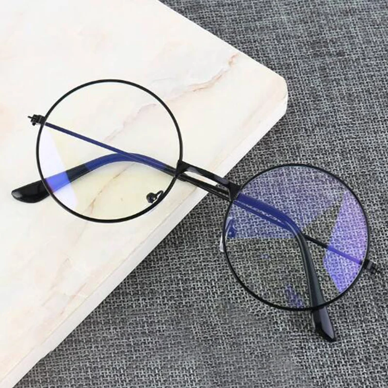 Vintage Round Blue Light Glasses Metal Frame Clear Lens Phone Gaming Computer Glasses Classic Black Circle Eyeglass Frame Oculos - Цвет оправы: Black Blue Light