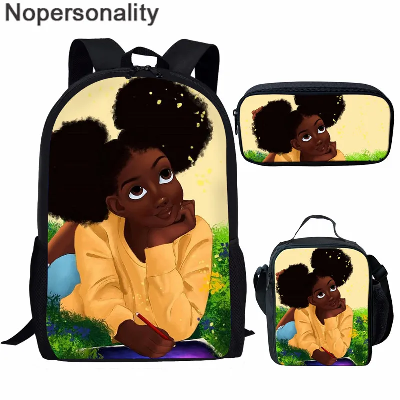 Nopersonality обратно в школу для девочек-подростков 3D африканские Черные Девушки Печать классные комплекты рюкзаков школьная сумка для книг на заказ - Цвет: Z5206CGK