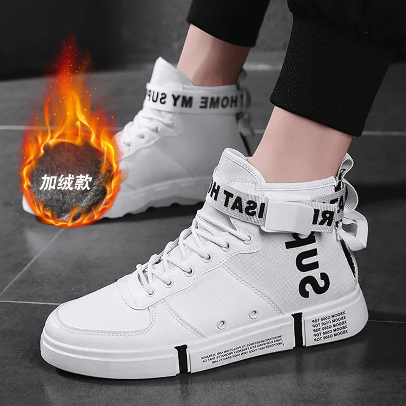 

Winter New Style MEN'S SHOES Korean-style Trend High-top Board Shoe Men's Warm Cotton-padded Shoes plus Velvet Students Fashion