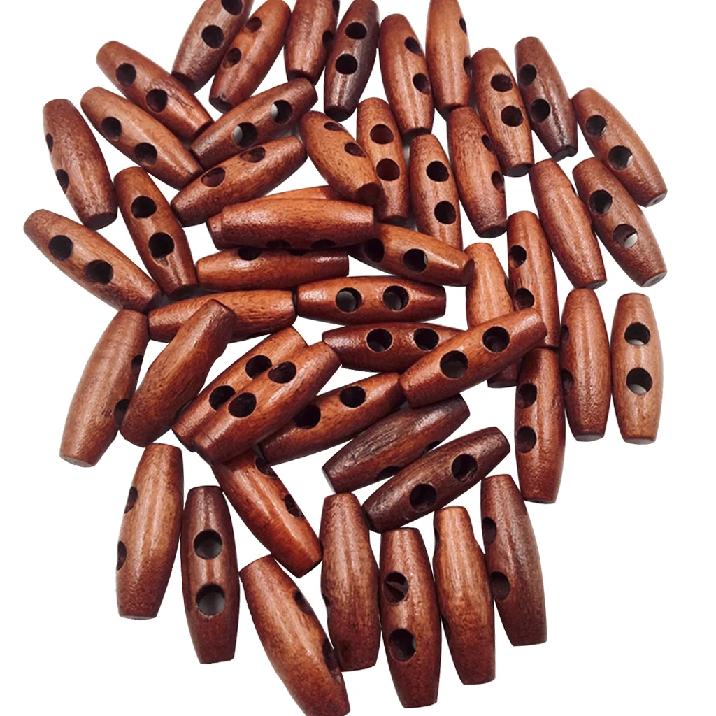 2 Holes Scrapbooking Sewing Wood Toggle Buttons Oval, 50Pcs, 30 x 10mm