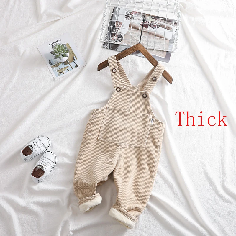 thick beige Новые детские комбинезоны; штаны-шаровары; комбинезоны для мальчиков с карманами; вязаные комбинезоны для девочек; Комбинезон для маленьких девочек; одежда для малышей - Цвет: thick beige