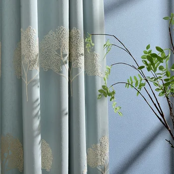 

Modern Simple European Style Artificial Cotton Embroidered Curtains Window Yarn for Living Room and Bedrooms Blackout Curtains
