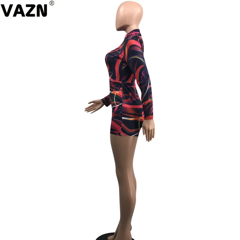 VAZN GYD18082 chic design summer sexy lady colors bodysuit full sleeve zipper fly skinny jumpsuit lady sexy club jumpsuits