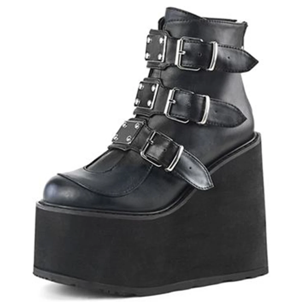 

Dropshipping INS Hot Brand High Platform Ankle Boots Women 2020 Fashion PVC Strap Decorating High Wedges Shoes Woman