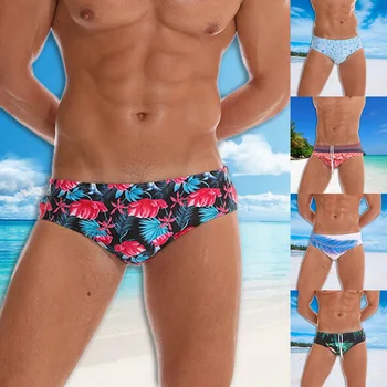 

Summer Men Bikini Sexy Briefs Fashion Prints Beach Board Shorts Quick Dry Beach Floral Male Trunks Waterproof Swimwear Briefs