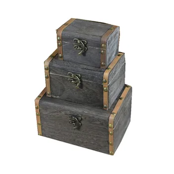 

3Pcs Wooden Vintage Treasure Chest Home Jewelry Storage Box Case Organizer