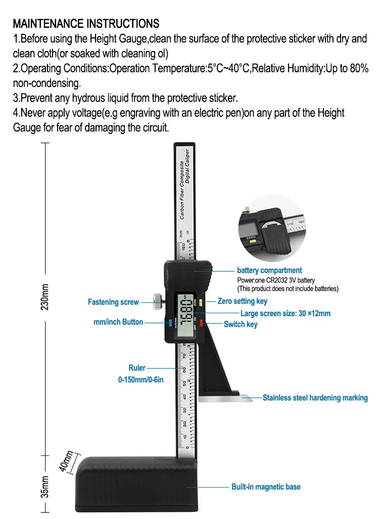 0-150mm Digital Height Gauge Electronic Digital Height Gauge Vernier Caliper Ruler  Wood Table Marking Ruler best ph meter