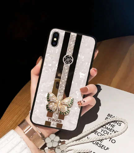 Бежевый Luxury Creative Mirror Fashion 3D Inlaid butterfly Phone Case For iPhone X XR XS MAX 11 Pro Max Cover For iPhone 7 8 6 Plus Case - Цвет: Бежевый