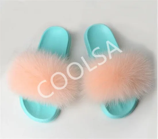 As shown COOLSA/женские зимние тапочки с лисьим мехом; милая домашняя обувь; зеленый плюшевый цвет; женские меховые шлепанцы; женские меховые Вьетнамки; женские меховые сандалии - Цвет: As shown