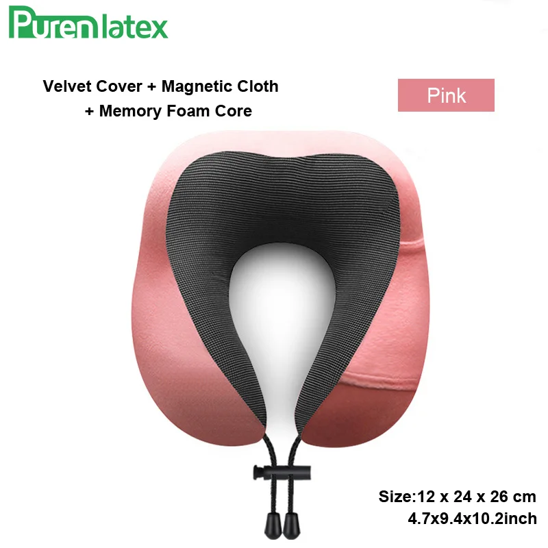 PurenLatex подушка для шеи дорожная с эффектом памяти альмохада Шейная мягкая Ортопедическая подушка cuscino da viaggio полетные подушки для самолета - Color: Pink