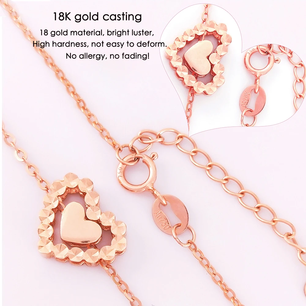 Beflye18k, розовое золото, Двойная Цепочка для любви, au750, чистое золото, классическое О-образное ожерелье+ подвеска, бутик, вечерние ювелирные изделия