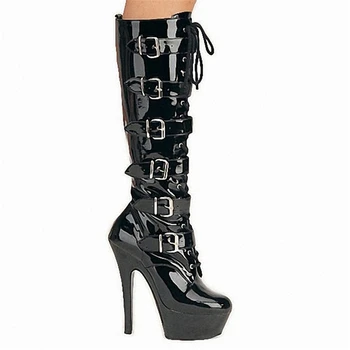 

Women's boots slimming dress boots medium boots thin with pointy tips and extra high with metal buckles