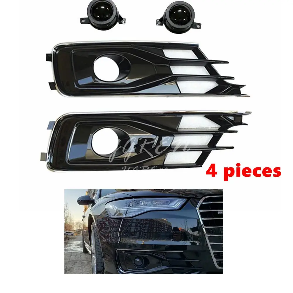 ABS Plastic Front Grill Bumper Fog Lights Frame Trim Cover Fit For Audi A6L C7 PA