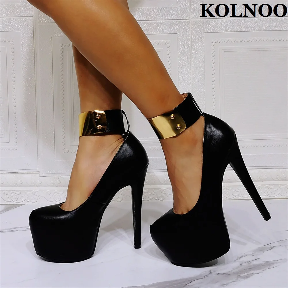 

Kolnoo New British Style Womens High Heels Dress Shoes Real Photo Ankle Strap Sexy Platform Party Prom Shoes Fashion Court Shoes