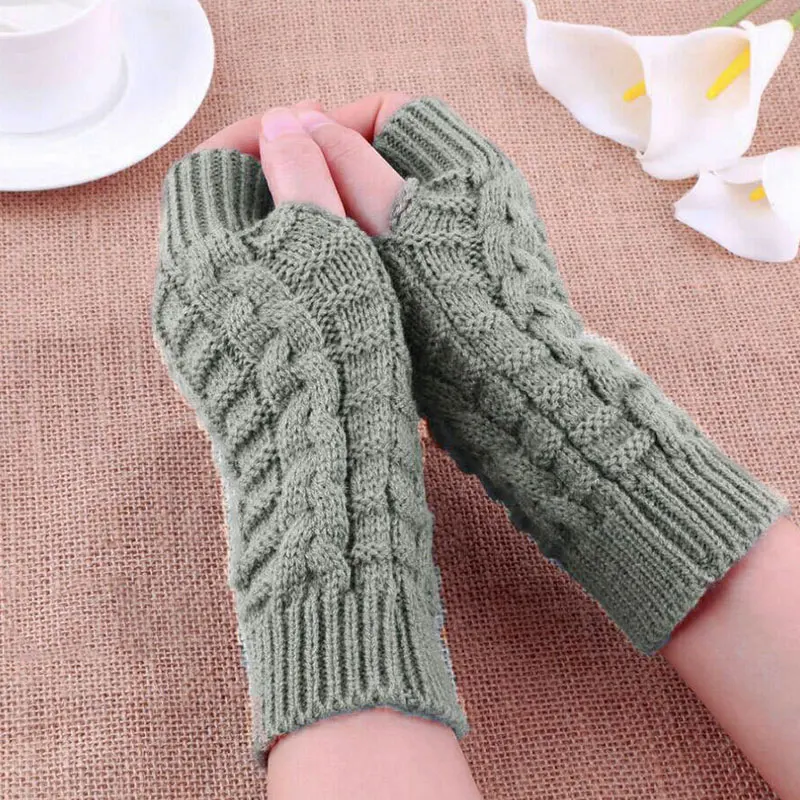 Женские теплые мягкие перчатки для леди, зима-осень, теплые длинные перчатки без пальцев, вязаная рукавица, практичные повседневные перчатки - Цвет: light grey