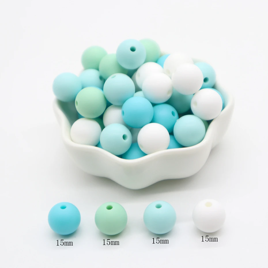 15mm 40pc 05 15 мм 40 шт Круглые Силиконовые бусы DIY для сосок, зажим, аксессуары, ювелирные изделия для прорезывания зубов, Детские Прорезыватели, детские подарки, детские товары - Цвет: 15mm 40pc 05