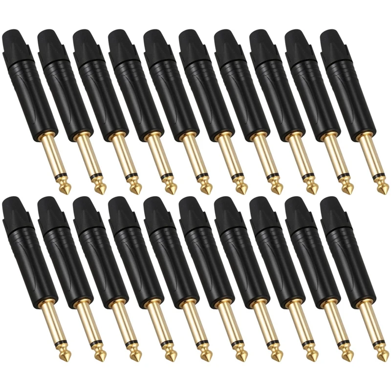 Gold Plating 20Pcs Plug Mono Professional 2 Pole 6.35 mm 6.5mm Stereo Jack for Neutrik 6.35mm Black | Электроника