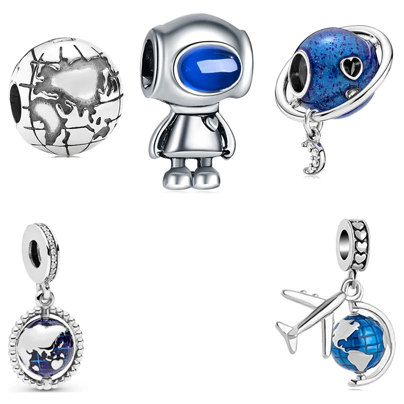 New Blue Planet Earth Airplane Astronaut Classic Bead Pendant Fit Pandora Charms Bracelet DIY Girl Original Wholesal Custom Gift | Украшения