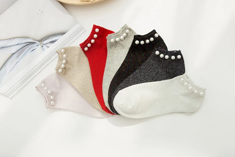 Silver Silk Pearl Socks Thin Crystal Socks Warm feet 1pair Summer Fashion Female Socks Womens Ladies Crystal Short Socks