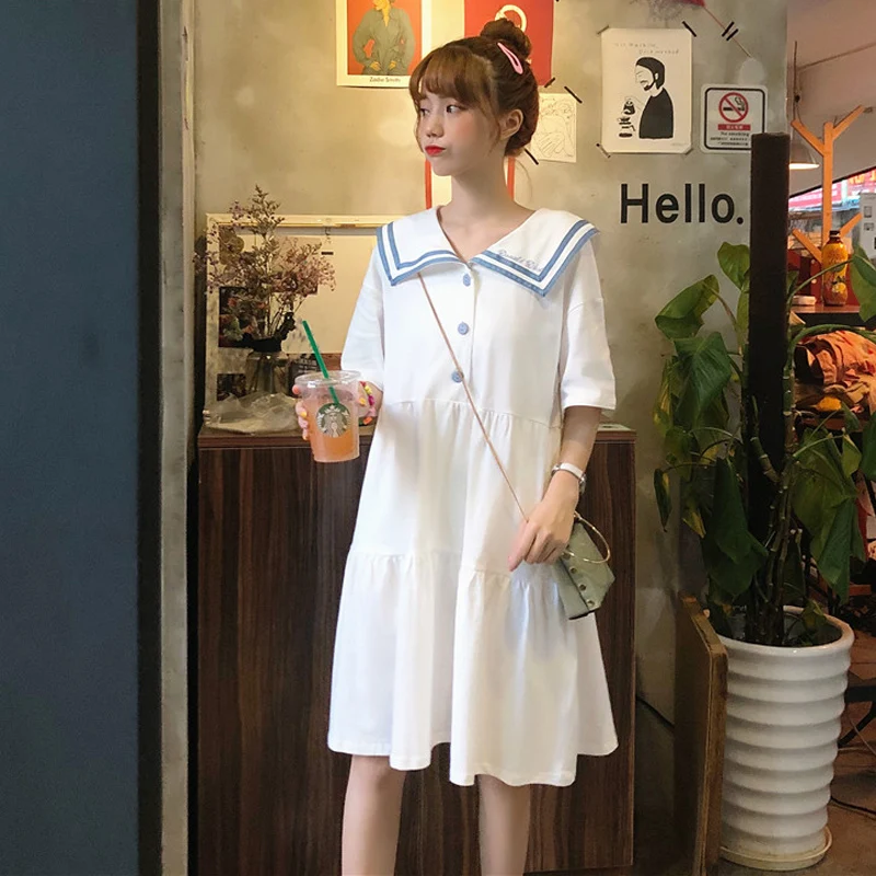 Новинка 2020 летнее модное женское платье с матросским воротником средней длины в