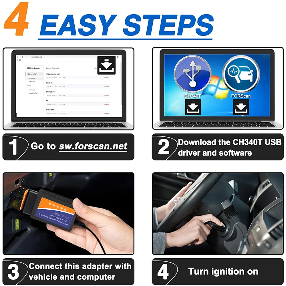 FORScan-ELM327 USB OBD2 Scannere+250gb HHD+ Windows 10 32 Bit- Ford,  Lincoln +