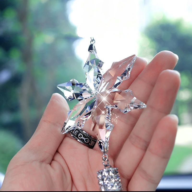 Car Pendant Crystal Diamond Christmas Snowflake Plush Gifts Car Rearview Mirror Ornaments Hanging Auto Car Styling Accessories