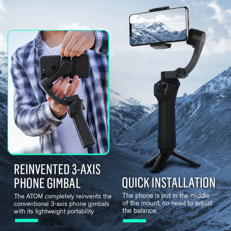  Snoppa Atom Foldable Pocket-Sized 3-Axis Handheld Gimbal Smartphone Stabilizer for Smartphone Andro