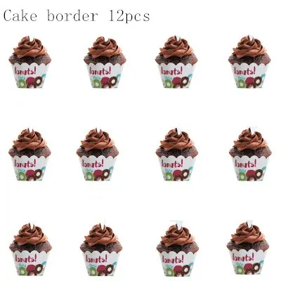 Cake border 12pcs Вечерние пончики для девочек, украшения на день рождения, Пончик, воздушный шар, баннеры, тарелки, чашка 16th, подарок на свадьбу - Цвет: Cake border 12pcs