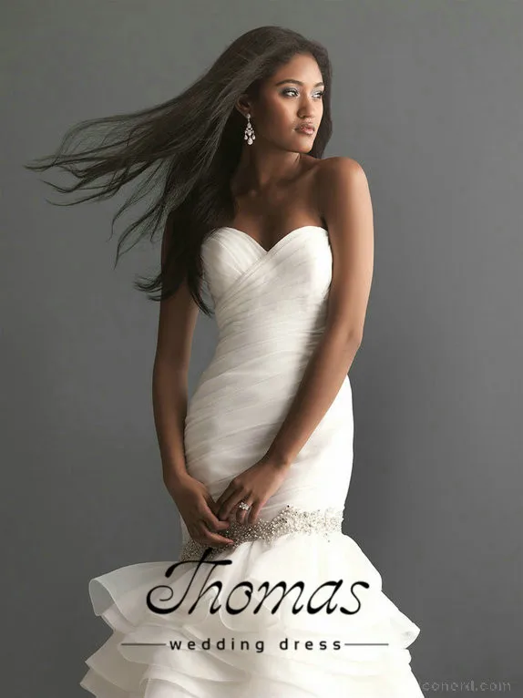 Frete grtis venda quente elegante Бисероплетение babados querida sereia органза vestidos brancos/vestido de noiva marfim personalizado