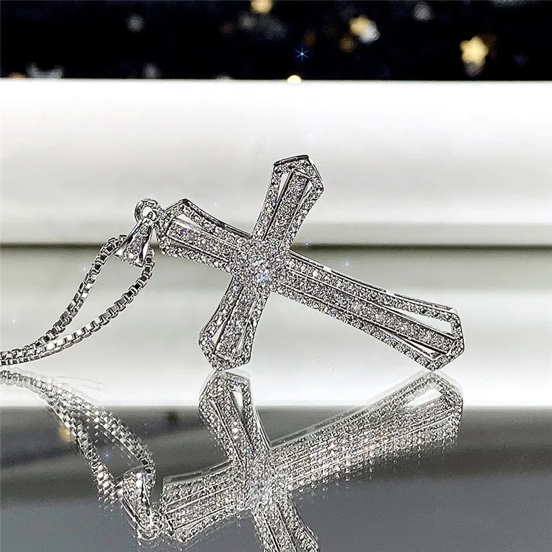 Huitan Luxury Full Cubic Zirconia Cross Pendant Necklace for Women Fashion Versatile Necklace Jewelry Party Daily Accessories