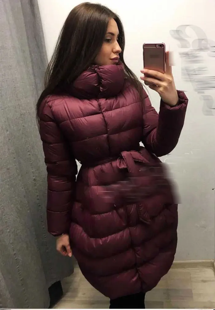Winter Coat Women Skirt Parka Fashion Bowknot Waist Medium Long Stand Collar Cotton Padded Warm Jacket Chaqueta Mujer Invierno