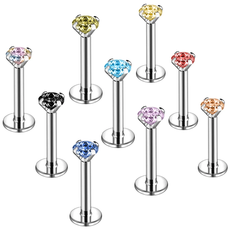 

ZS Zirconia Labert Lip Piercing for Women Girl 16G Stainless Steel Lip Studs Colorful Tragus Helix Earring Piercing Jewelry Gift