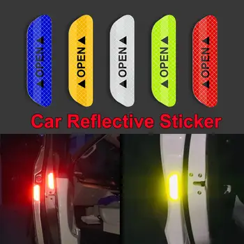 4Pcs Car Door Stickers Universal Safety Warning Mark OPEN High Reflective Tape Door Stickers Auto Driving Exterior Accessories Car Decoration