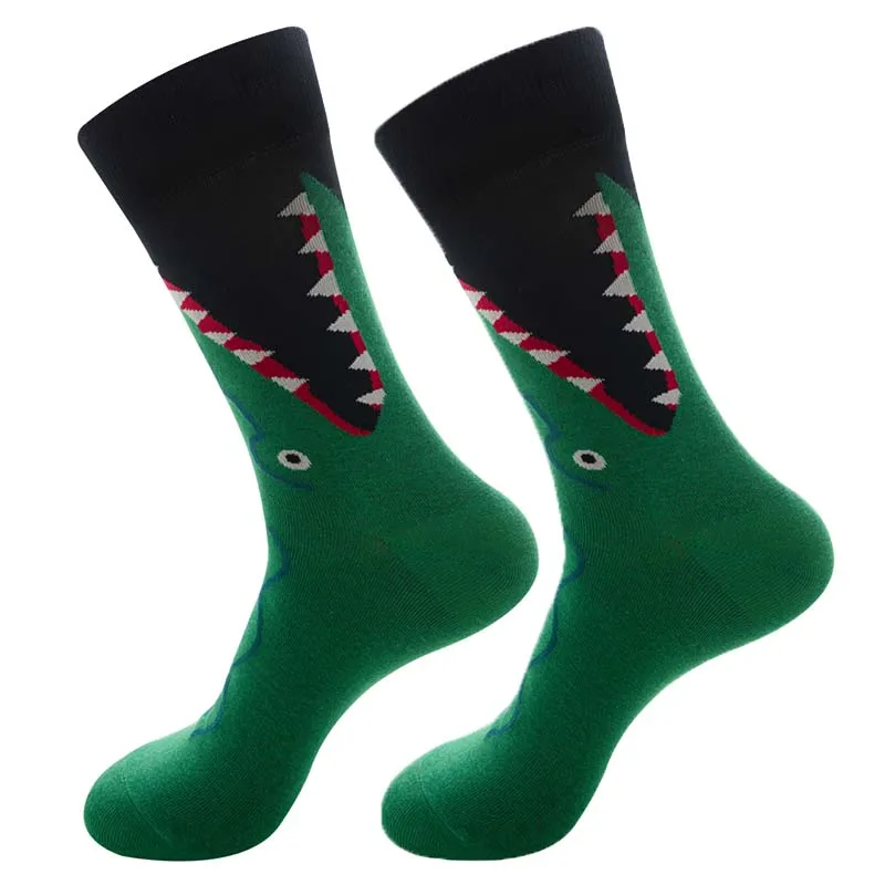 Women Colorful Combed Cotton Socks Shark Skull Pattern Long Tube Happy Men Socks Novelty Skateboard Crew Casual Crazy Socks - Color: 2