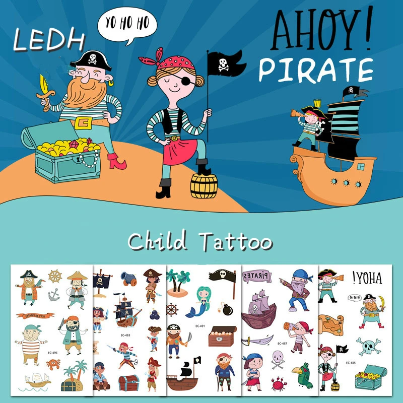 Tatuajes Temporales De Piratas Para Niños - 12 Hojas Con Diseños Divertidos - Impermeables Y Fáciles De Aplicar